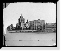 Historic Framed Print, [Drawing of Copley Square, showing Trinity Church and Boston Public Library, Boston, Mass.],  17-7/8" x 21-7/8"