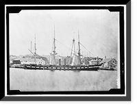 NAVY, U.S. U.S. SHIP, UNIDENTIFIED, WITH AUXILLIARY STEAM POWER AT BOSTON NAVY YARD, Antique Poster