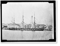 NAVY, U.S. U.S. SHIP, UNIDENTIFIED, WITH AUXILLIARY STEAM POWER AT BOSTON NAVY YARD, Antique Poster