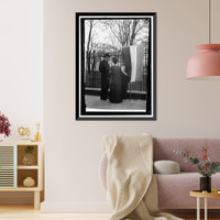 WOMAN SUFFRAGE. DAVID STARR JORDAN AND WIFE TALKING WITH WHITE HOUSE PICKET, Antique Poster