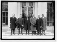 MINE WORKERS OFFICIALS. AT WHITE HOUSE WITH SECRETARY OF LABOR: F.J. HAYES; JAMES LORD; SECRETARY WILSON; J.P WHITE; WILLIAM GREENE; J.R. LAWSON, Historic Print