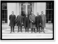 MINE WORKERS OFFICIALS AT WHITE HOUSE WITH SECRETARY OF LABOR: F.J. HAYES; JAMES LORD; SECRETARY WILSON; J.P WHITE; WILLIAM GREENE; J.R. LAWSON, Vintage Print