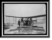 RICHARDSON TANDEM BIPLANE HYDROPLAN ON POTOMAC, APRIL, 1916. GEORGE A. GRAY AT CONTROLS. AT LEFT AND RIGHT ARE RICHARDSON BROTHERS WHO BUILT THE PLANE; 2ND FROM LEFT IS THEIR UNCLE, WHOSE IDEA IT W