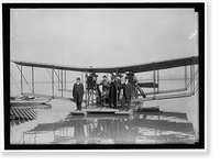 RICHARDSON TANDEM BIPLANE HYDROPLAN ON POTOMAC, APRIL, 1916. GEORGE A. GRAY AT CONTROLS. AT LEFT AND RIGHT ARE RICHARDSON BROTHERS WHO BUILT THE PLANE; 2ND FROM LEFT IS THEIR UNCLE, WHOSE IDEA IT W