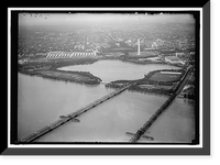 LONG BRIDGE. AIRPLANE VIEW OF, WITH TIDAL BASIN, MONUMENT, ETC, Antique Poster