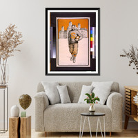 Historic Framed Print, [Syracuse football player full-length standing facing front with Syracuse University behind him]. Mae Goodelle Chaffee.,  17-7/8" x 21-7/8"