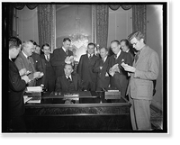 Historic Framed Print, Speaker Bankhead holds press conference on return to Capitol. Washington, D.C., Dec. 16. Holding his first press conference since his return to Washington, Speaker of the House William B.,  17-7/8" x 21-7/8"
