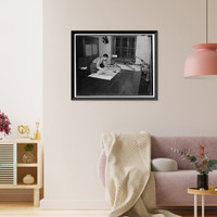 Historic Framed Print, Frank Albert, reducing a navigation chart to half the size with a pantograph,  17-7/8" x 21-7/8"