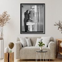 Historic Framed Print, Ickes new bathroom in new interim bathroom,  17-7/8" x 21-7/8"