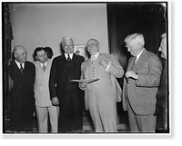 Flanagan. L to r: Rep. Sam Rayburn, Roy Miller, Capt. J.W. Flanagan & Vice Pres. Garner, 5/5/1937, Antique Poster