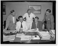Historic Framed Print, Social Security Board [...] Seated, left: Arth [...] Director [...] right; [...] Bureau standing [...]orson, Assistant Executive of Fed[...],  17-7/8" x 21-7/8"