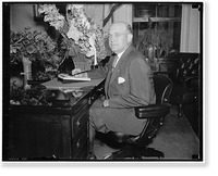 Historic Framed Print, Assumes post as Assistant Secretary of War Washington D.C. June 28. Louis A. Johnson, of Clarksburg, W.VA., photographed at his desk today shortly after taking the oath as assistant secretary of war.,  17-7/8" x 21-7/8"