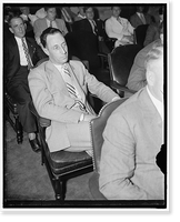 Pacific Coast marine labor leader confers with CIO head. Washington, D.C., July 7. Harry Bridges, who led the 1934 and 1936 marine strikes on the Pacific Coast, John L. Lewis, C.I.O. Vintage Wall A