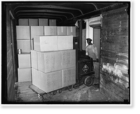 Historic Framed Print, Unloading supplies at Treasury procurement, 7th and D sts, S.W.,  17-7/8" x 21-7/8"