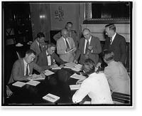 Historic Framed Print, Legislation for sugar industry to be put up to President Roosevelt. Washington D.C., July 28.,  17-7/8" x 21-7/8"