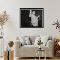 Historic Framed Print, N.Y. Mayor urges speedy action on housing bill. Washington, D.C. Aug 3. Resorting to the old political harangue, Mayor Fiorello La Guardia of New York City and President of the U.S.,  17-7/8" x 21-7/8"