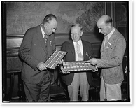 Rare old coins on display at numismatic convention. Washington, D.C. Aug. 24, Antique Print