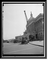 Historic Framed Print, Lost: a cold water pipe. Washington, D.C., Sept. 5. Seeking a lost" water line running from the house office building through the Capitol,  workmen are digging up the Capitol ground with a steam shovel.,  17-7/8" x 21-7/8"