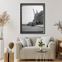 Historic Framed Print, Lost: a cold water pipe. Washington, D.C., Sept. 5. Seeking a lost" water line running from the house office building through the Capitol,  workmen are digging up the Capitol ground with a steam shovel.,  17-7/8" x 21-7/8"