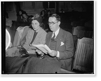 Historic Framed Print, Former NLRB member listens to successor testify before Smith Committee. Washington, D.C., Dec. 11.,  17-7/8" x 21-7/8"