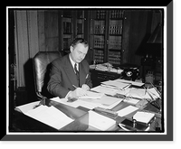 Historic Framed Print, Atty. General Robert H. Jackson, at his desk as he celebrates his 48th birthday, Feb. 1940,  17-7/8" x 21-7/8"