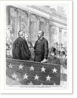 Historic Framed Print, Inauguration of Pres. Garfield - Chief Justice Waite administering the oath of office,  17-7/8" x 21-7/8"