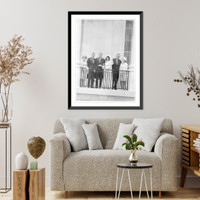 Historic Framed Print, [Nugent - Johnson wedding; bride & groom posed with parents on White House balcony. Wash., D.C. Aug. 6, 1966],  17-7/8" x 21-7/8"
