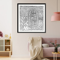 Historic Framed Print, Seated scribe in initial,  17-7/8" x 21-7/8"