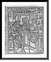 Teacher reading from open book at lectern, Historic Print