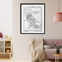 Map of California by the Rural Rehabilitation Division showing areas where different crops are grown, proposed location of initial camps for migrants, and routes of migration Heritage Wall Art Pr