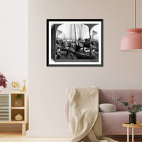 Historic Framed Print, Unloading oysters from merchant boat and wheeling into shucking room, oyster house, Baltimore, Md., U.S.A.,  17-7/8" x 21-7/8"