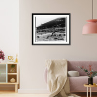 Historic Framed Print, Santa Anita (Calif.) Assembly Center - against the background of the grandstand of the famed race-track, evacuees work on the camouflage net project,  17-7/8" x 21-7/8"