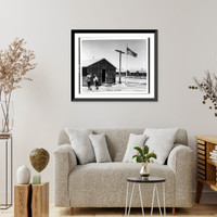 Historic Framed Print, Tanforan (Calif.) Assembly Center - an American flag flies at the exterior of the U.S. branch Post Office,  17-7/8" x 21-7/8"