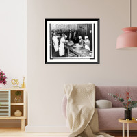Santa Anita (Calif.) Assembly Center - a salad mixing bowl and a chef slicing aspic salad feature this Center kitchen scene, Antique Wall Art