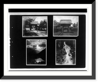 Views in Japan, two gates, mountains and lake, and waterfall, Vintage Poster