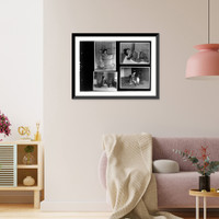 Woman taking bath in tub, woman lying down on head rest, woman looking in mirror, and woman arranging flowers in vase, Japan, Vintage Print