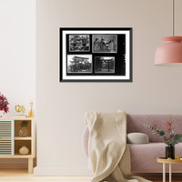 Statues of Buddha with offerings, two women at family altar; Shinto torii, torii and shrine, Japan, Vintage Wall Art