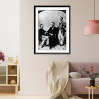 President Abraham Lincoln seated with his secretaries John Hay and John Nicolay, Historic Print