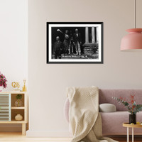 Historic Framed Print, Mr. & Mrs. Warren G. Harding standing on steps of building,  17-7/8" x 21-7/8"