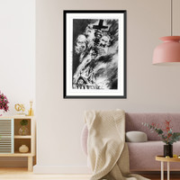 Cartoon of Churchill, F.D.R. & Stalin holding sword-crucifix above burning church, Historic Print