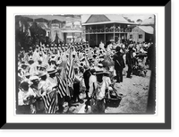 Crowd in Panama at opening ceremony(?) of the Panama Canal, some children holding U.S. flags, Antique Print