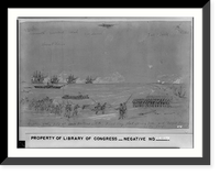 Capture of the Forts at Cape Hatteras inlet-First day, fleet opening fire and troops landing in the surf, Historic Print