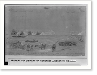 Capture of the Forts at Cape Hatteras inlet-First day, fleet opening fire and troops landing in the surf, Historic Print