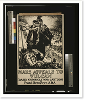 Historic Framed Print, Mars appeals to Vulcan. Daily Chronicle war cartoon by Frank Brangwyn A.R.A.,  17-7/8" x 21-7/8"
