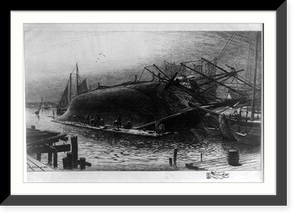Historic Framed Print, [Men working on side of ship],  17-7/8" x 21-7/8"