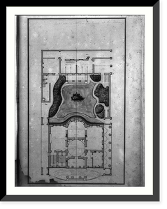 Houses and a church (Buildings Erected or Proposed to be Built in Virginia"). Garden plan with outbuildings", Antique Poster
