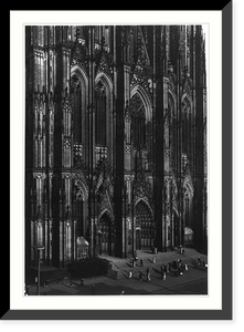 Bird's-eye view of the front exterior of the K&ouml;lner Dom (cathedral) at Cologne, Germany, with people on the steps and sidewalk, Vintage Wall Art