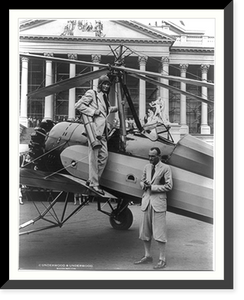 Historic Framed Print, Autogiro lands golfing Senator Hiram Bingham on Capitol Plaza,  17-7/8" x 21-7/8"