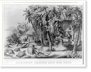 Antique Photo Print - Robinson Crusoe and his pets
