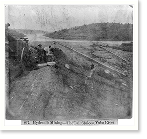 Antique Scenic Print - Hydraulic Mining. The Tail Sluices, Yuba River